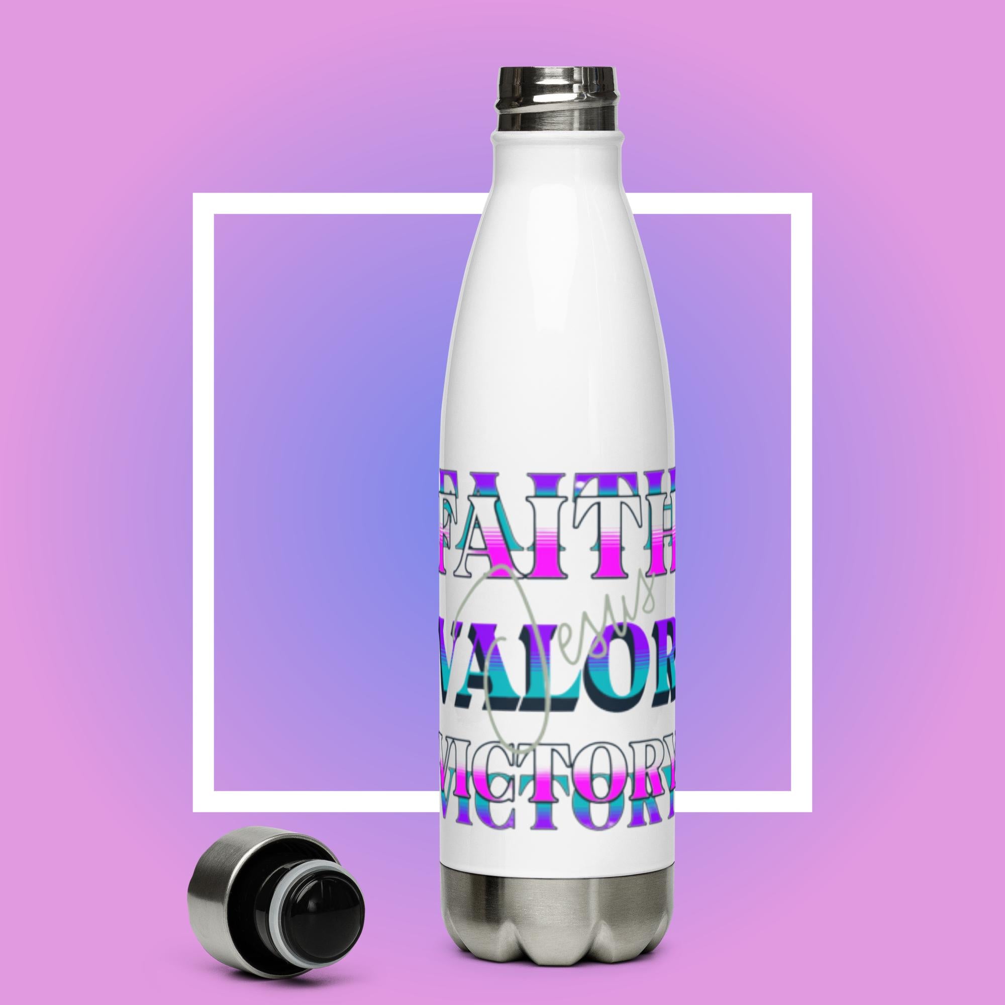 Faith Valor Victory and Jesus Stainless Steel Water Bottle